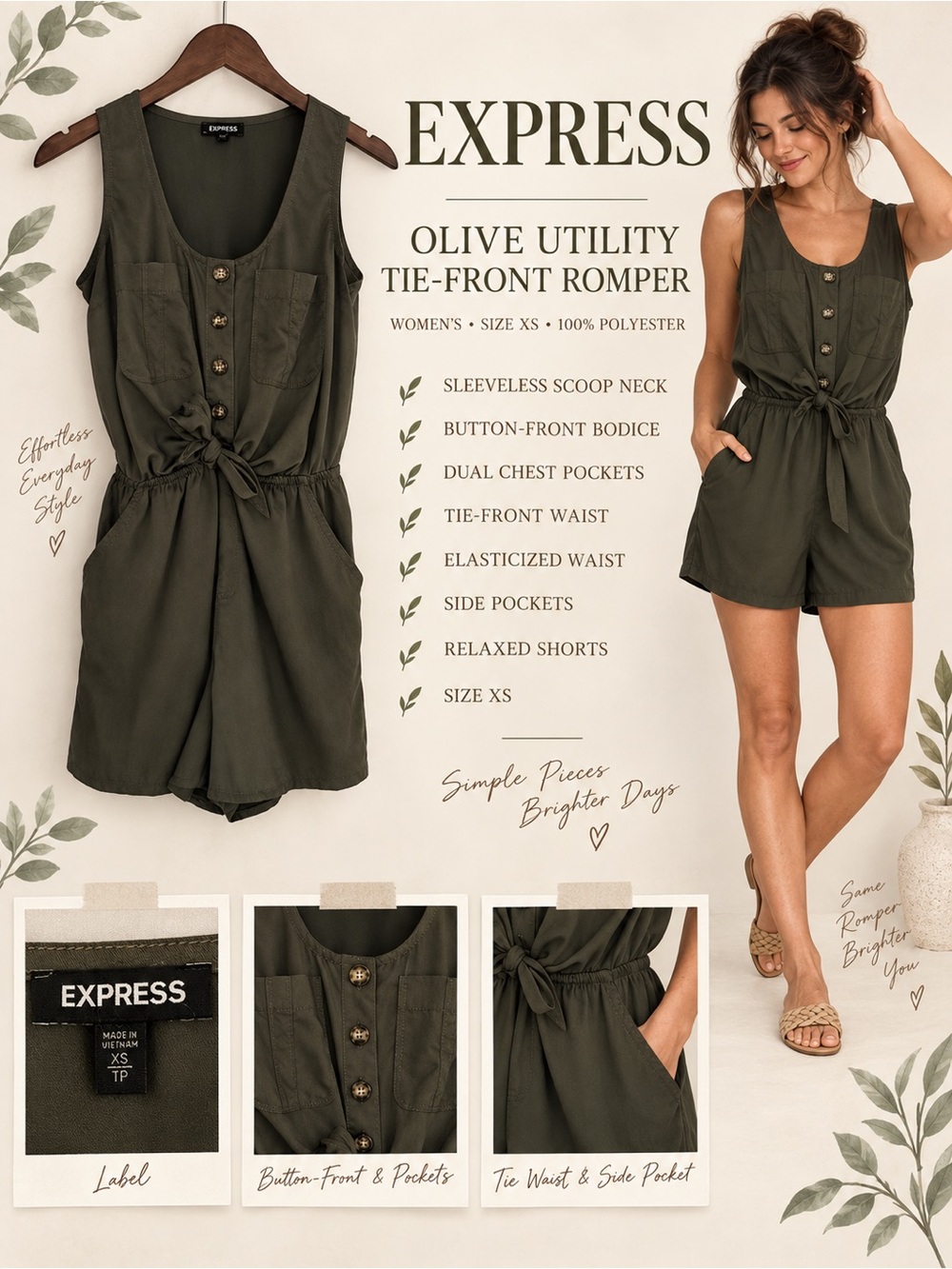 Express Olive Utility Tie-Waist Romper